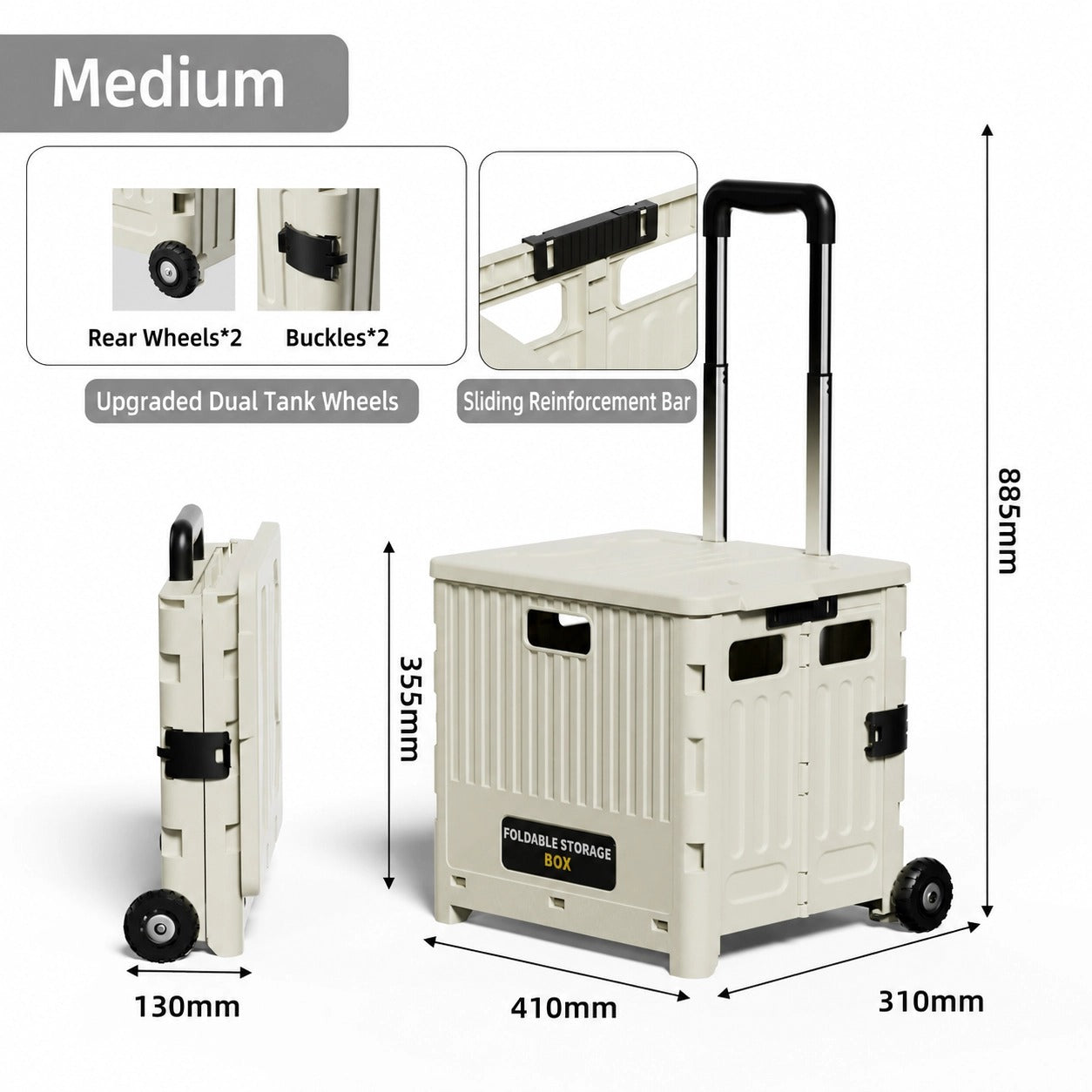 Multifunctional portable folding shopping cart/trolley for home use, street vending, camping, and storage.
