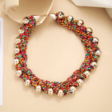 European and American retro exaggerated seed bead twisted braid with round bead necklace hand-woven clavicle chain