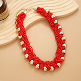 European and American retro exaggerated seed bead twisted braid with round bead necklace hand-woven clavicle chain
