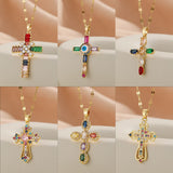 European and American style pendant Middle Eastern style unique design micro-painted colored zircon lip chain cross necklace